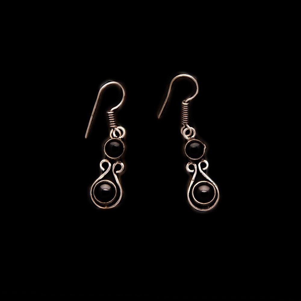 German silver earrings Radha Black Onyx India