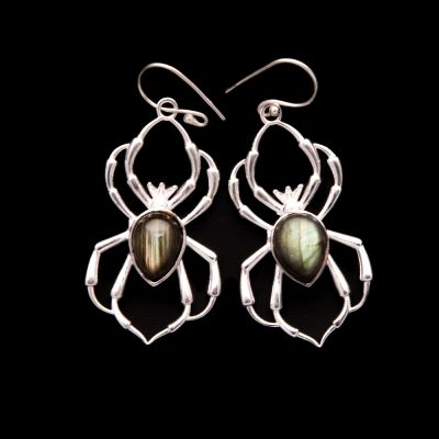 German silver earrings Spiders Labradorite