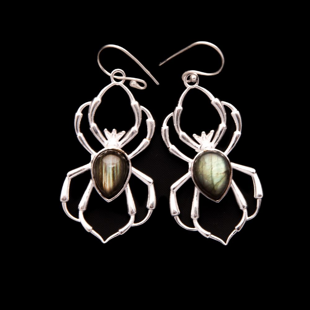 German silver earrings Spiders Labradorite India