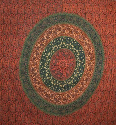 Cotton bed cover Castle Garden – orange-green
