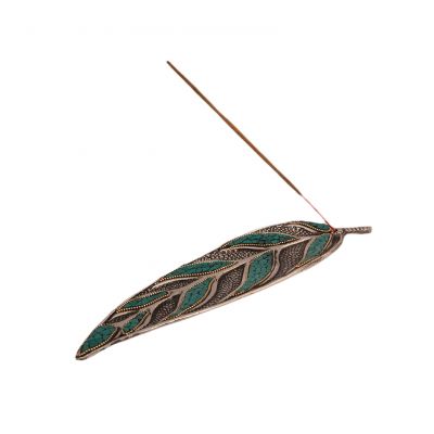 Metal incense holder Leaf Green