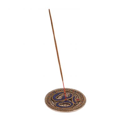Metal incense holder Sacred syllable Blue India