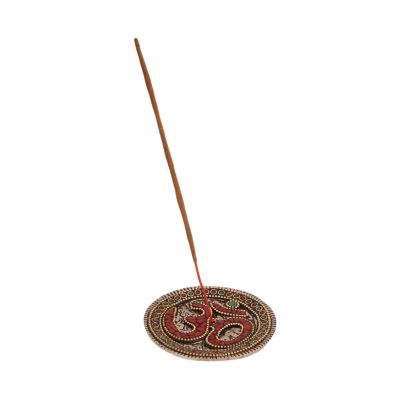 Metal incense holder Sacred syllable Red India