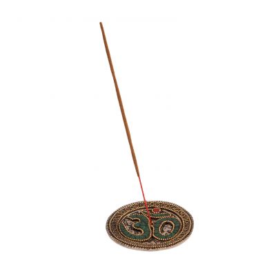 Metal incense holder Sacred syllable Green India
