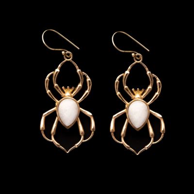 Brass earrings Spiders Moon stone