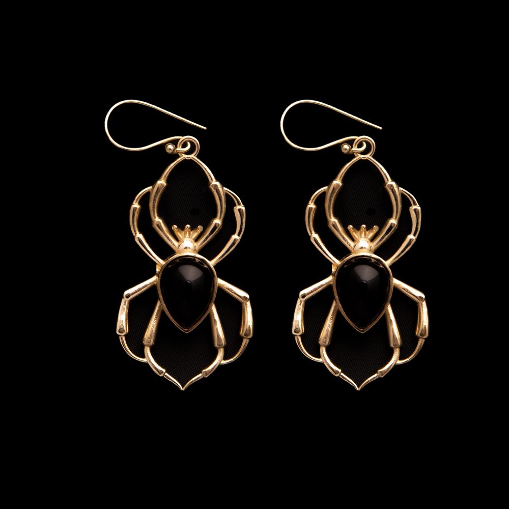 Brass earrings Spiders Onyx India