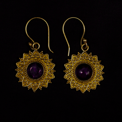 Brass earrings Trayi Amethyst