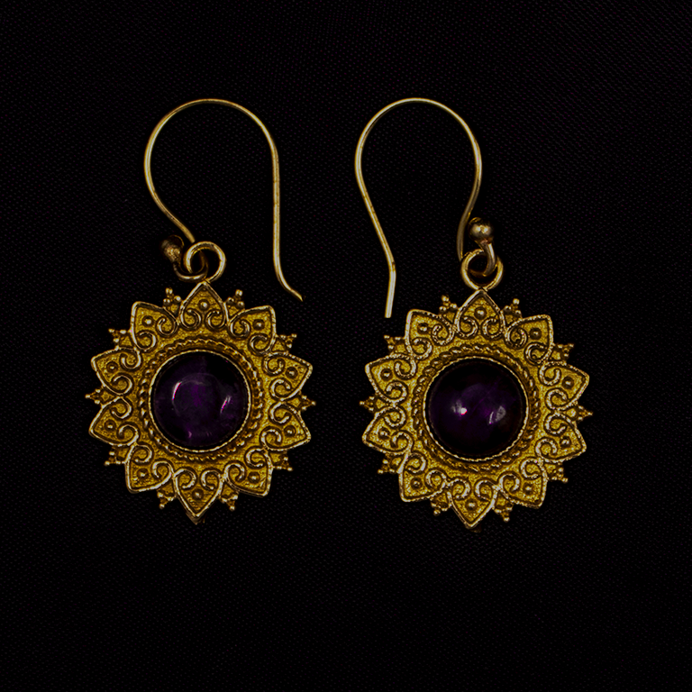 Brass earrings Trayi Amethyst India