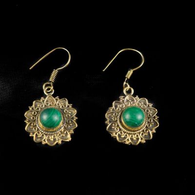 Brass earrings Trayi Malachite