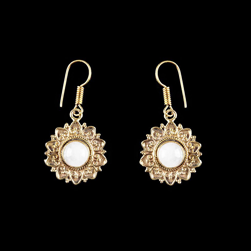Brass earrings Trayi Moon stone India