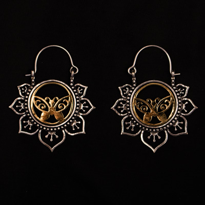 Brass and german silver earrings Borboleta 4