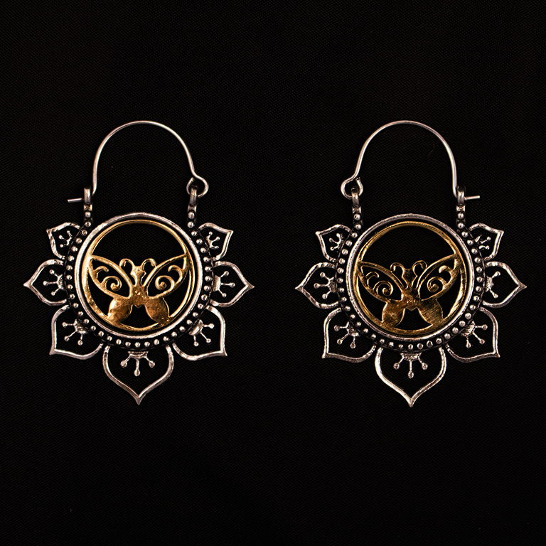 Brass and german silver earrings Borboleta 4 India