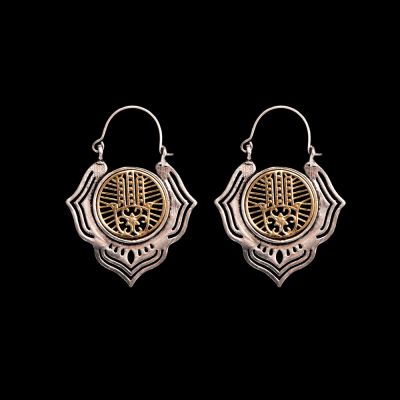 Brass and german silver earrings Lotus Hamsa