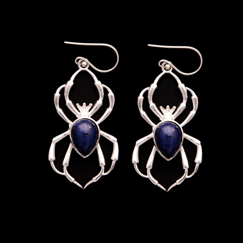 German silver earrings Spiders Lapis lazuli India