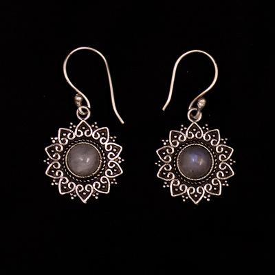 German silver earrings Traya Moon stone