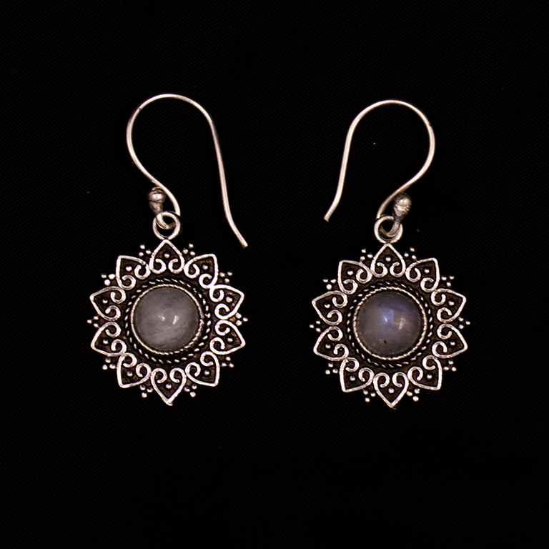 German silver earrings Traya Moon stone India