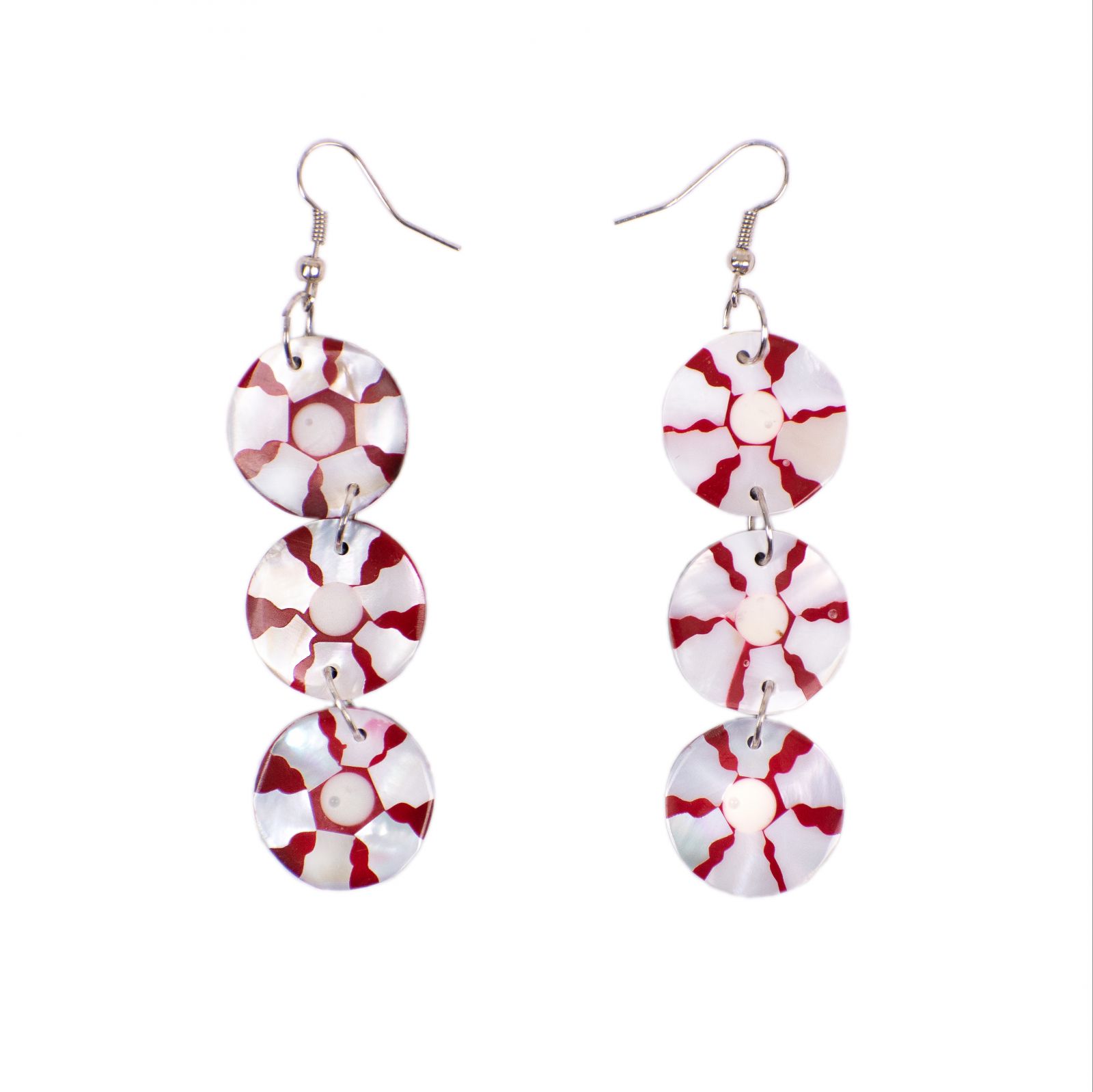 Shell earrings Six discs – red Indonesia
