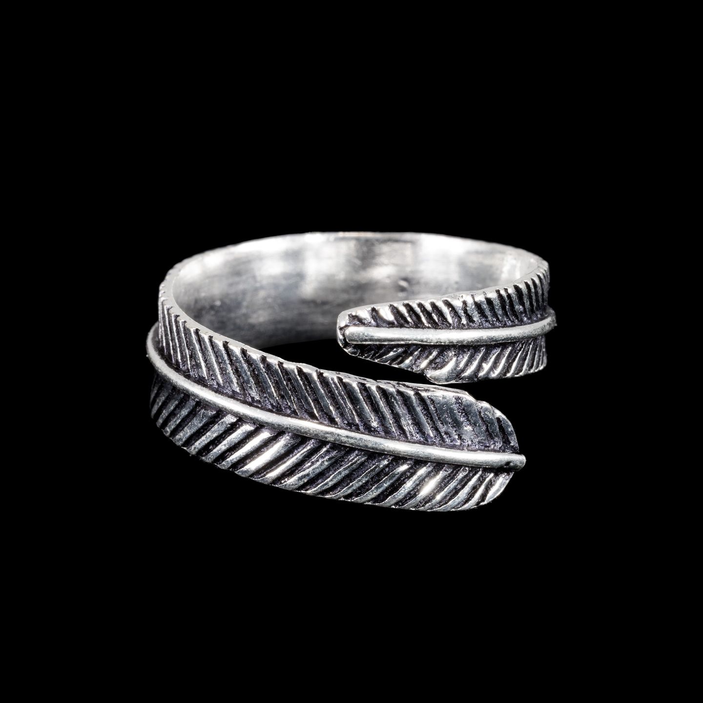 German silver ring Narrow Feather 2 India