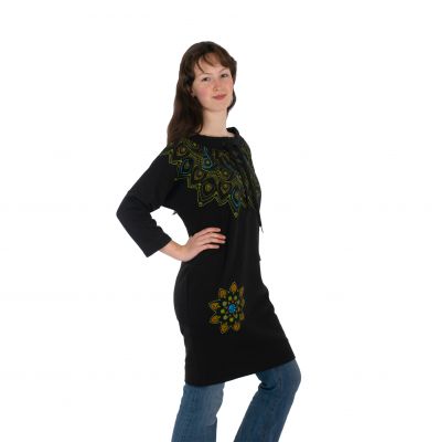 Sweatshirt dress with mandalas Alisha Black Nepal
