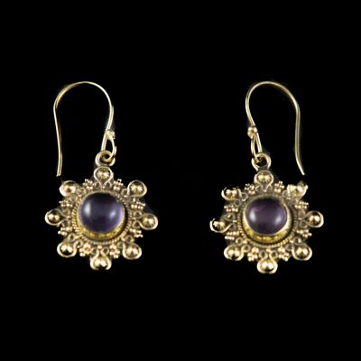 Brass earrings Maalai Amethyst