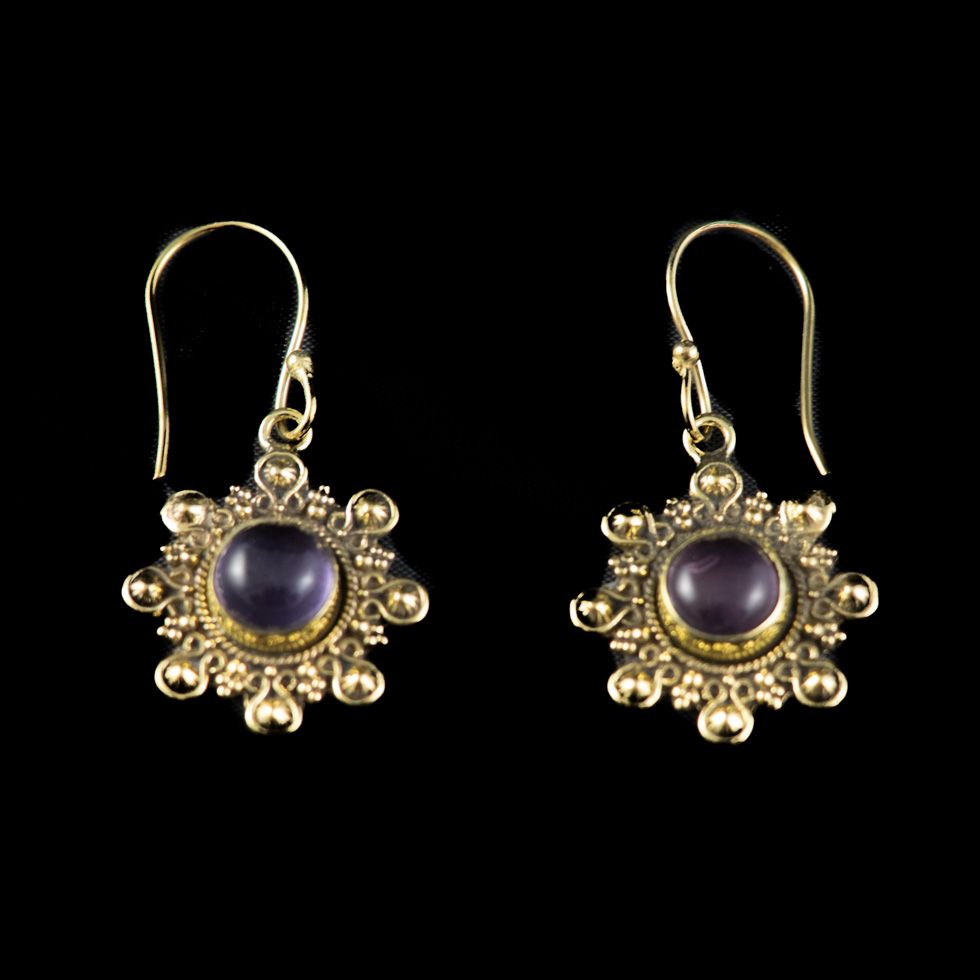 Brass earrings Maalai Amethyst India