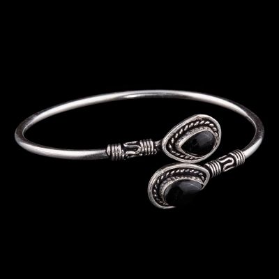 German silver bracelet Taysir Black Onyx
