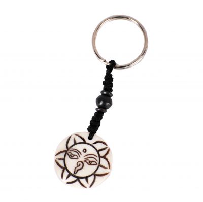 Bone key chain pendant Buddha's eyes in lotus flower White