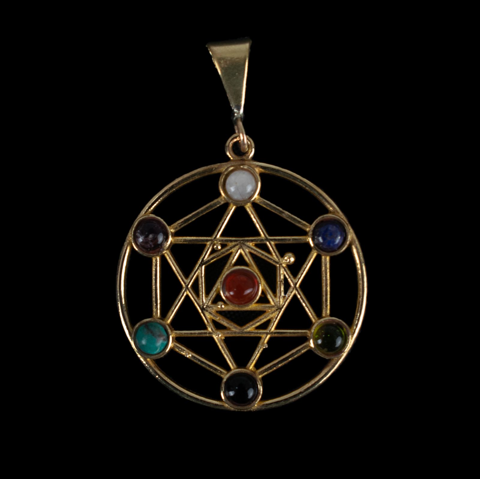 Brass pendant with seven chakras Merkaba and Chakras 1 India