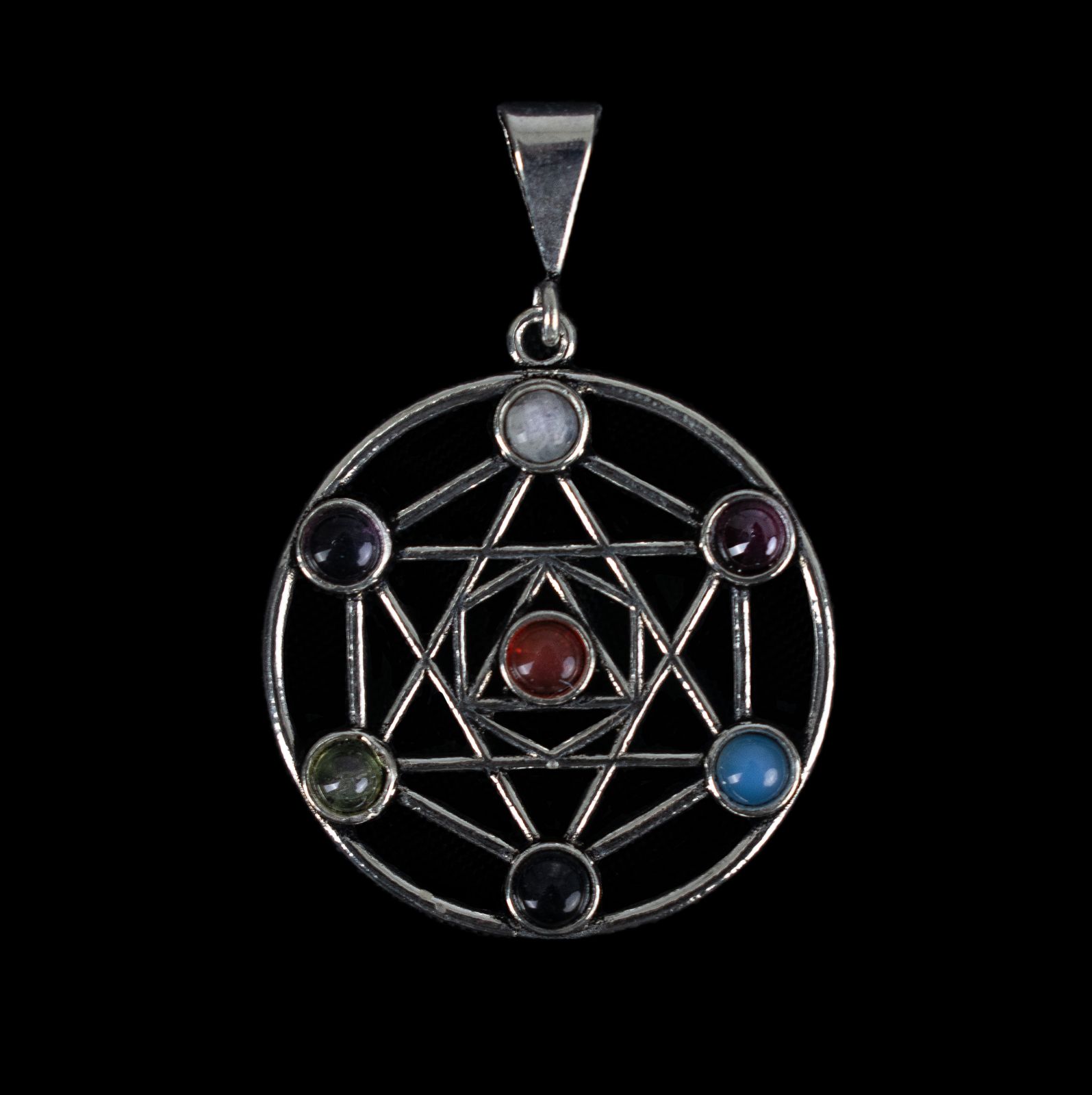 German silver pendant with seven chakras Merkaba and Chakras 2 India