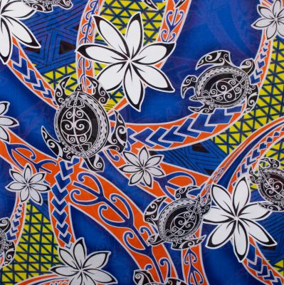 Sarong / pareo / beach scarf Flowers and Turtles Blue Thailand