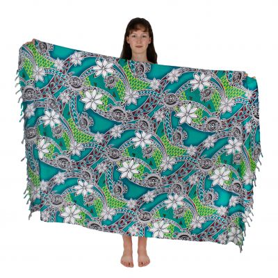 Sarong / pareo / beach scarf Flowers and Turtles Green | LAST PIECE!