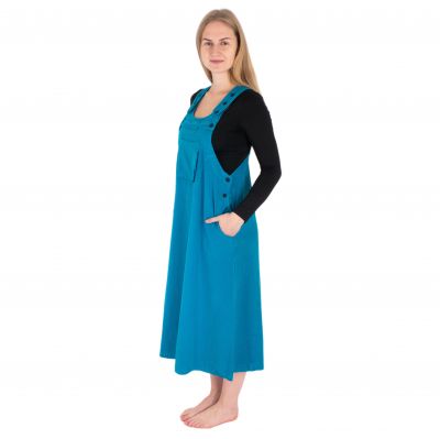 Dungaree / apron cotton dress Jayleen Cyan blue Nepal