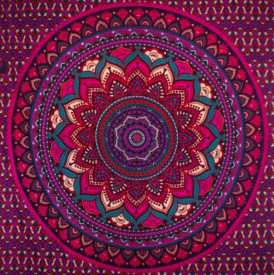 Cotton bed cover Lotus mandala – purple India