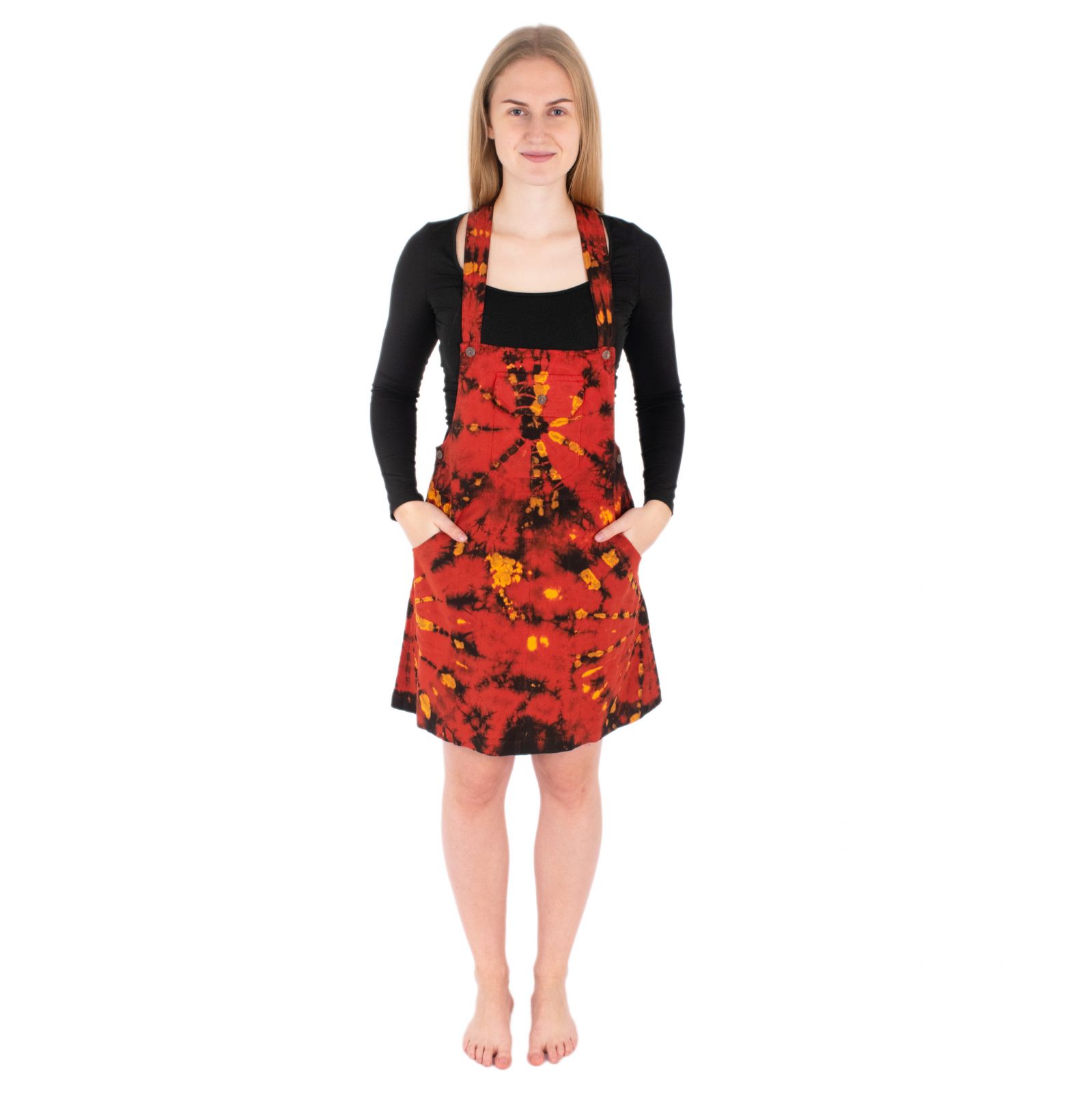 Dungaree / apron tie-dye dress Janis Red Nepal