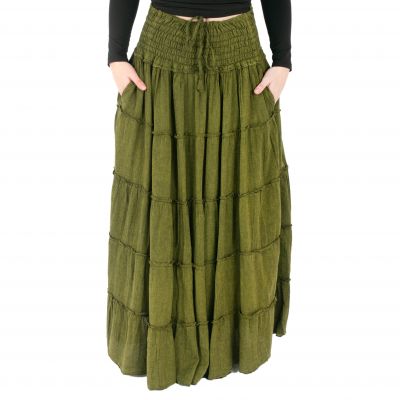 Long ethnic / hippie skirt Bhintuna Khaki Green Nepal