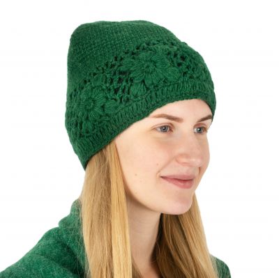 Crocheted woolen hat Buana Forest Green