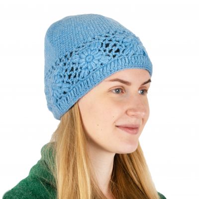 Crocheted woolen hat Buana Light Blue