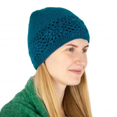 Crocheted woolen hat Buana Petrol Blue