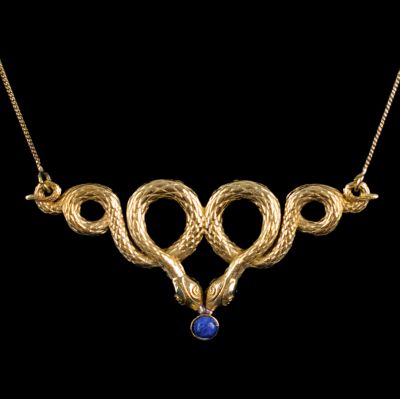 Brass pendant Serpent Loops – Lapis Lazuli