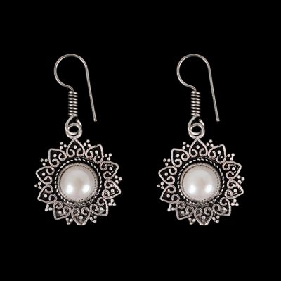 German silver earrings Traya Pearl