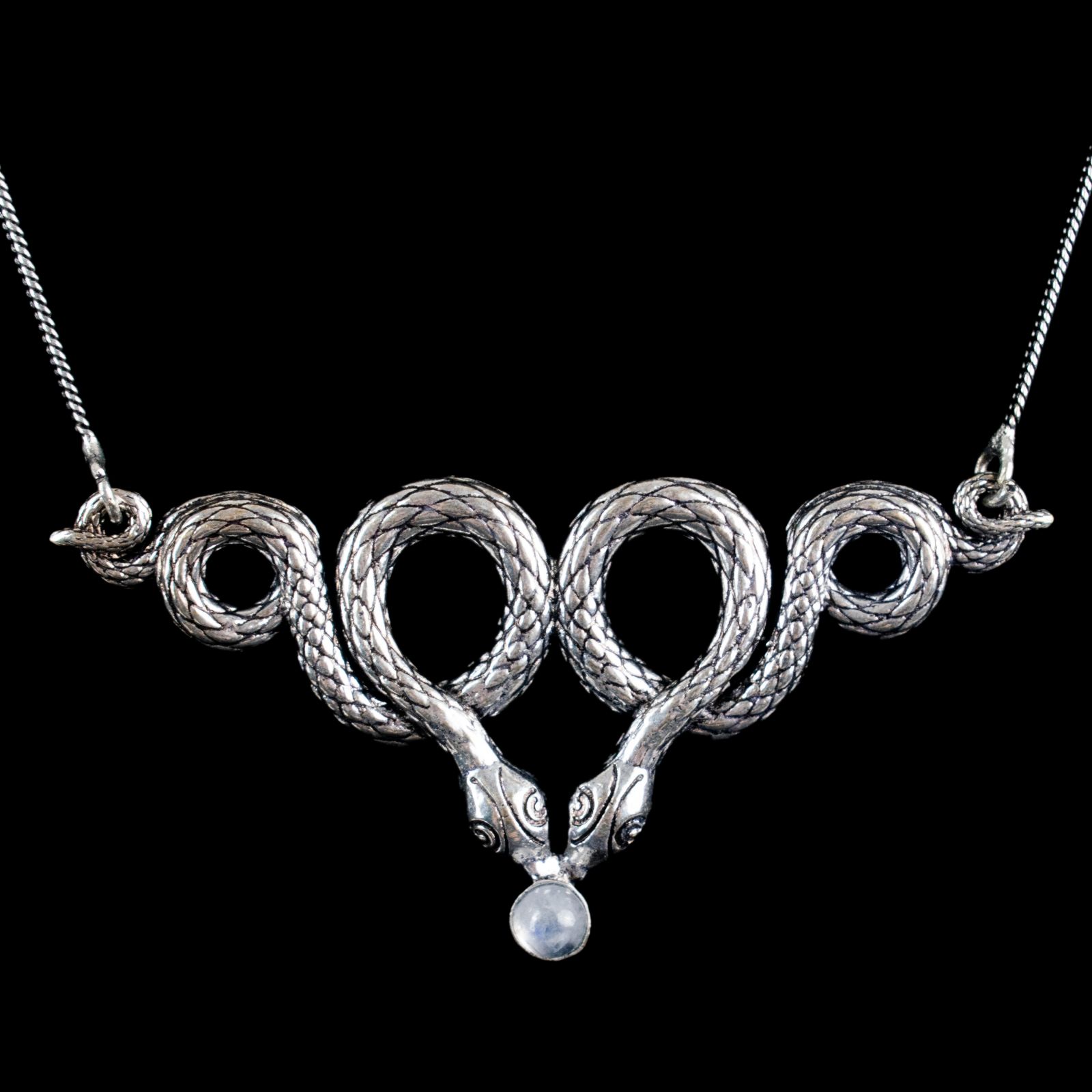 German silver pendant Serpent Loops – Moonstone India