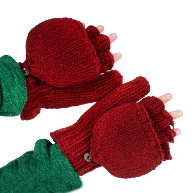 Woolen flip gloves Butwal Burgundy