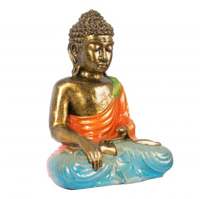 Painted resin statuette Colourful Buddha 23 cm orange Indonesia