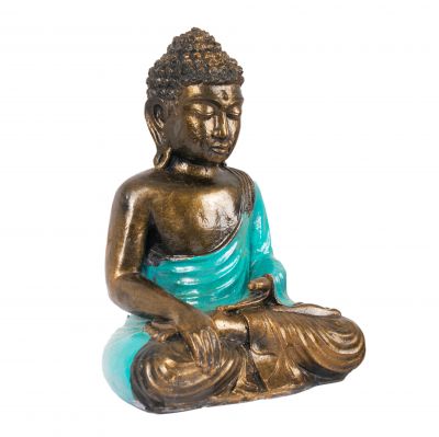 Painted resin statuette Colourful Buddha 23 cm turquoise Indonesia