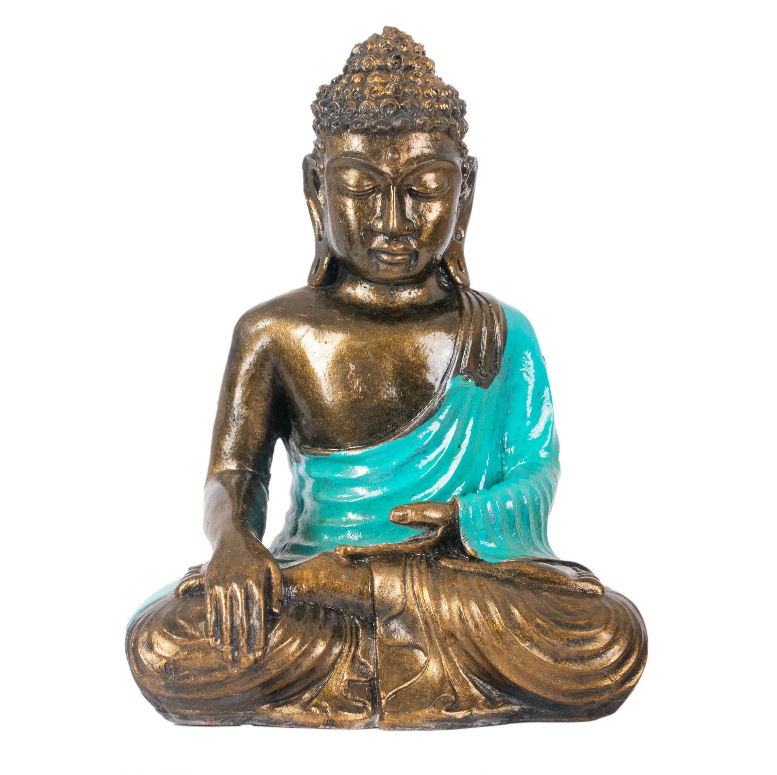 Painted resin statuette Colourful Buddha 23 cm turquoise Indonesia
