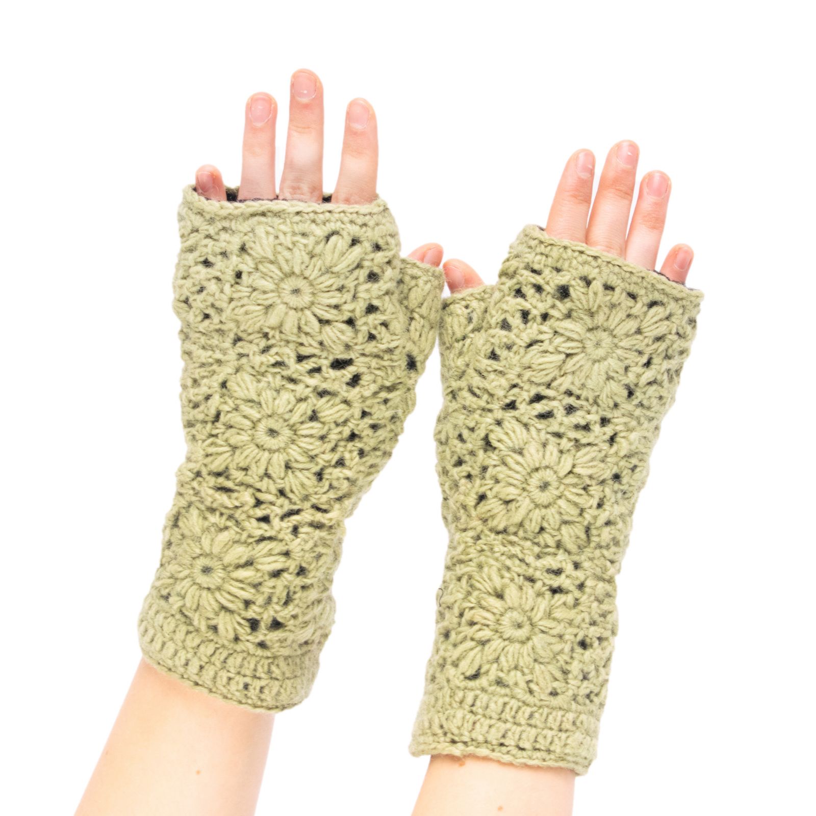 Woolen fingerless gloves Bardia Pea Green Nepal