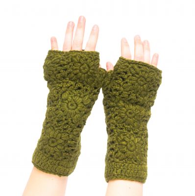 Woolen fingerless gloves Bardia Pine Green Nepal