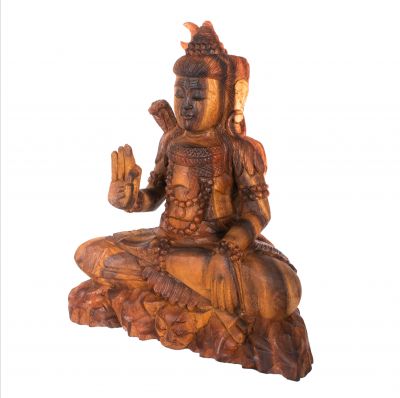 Carved wooden statue of Sitting Shiva 2 Indonesia