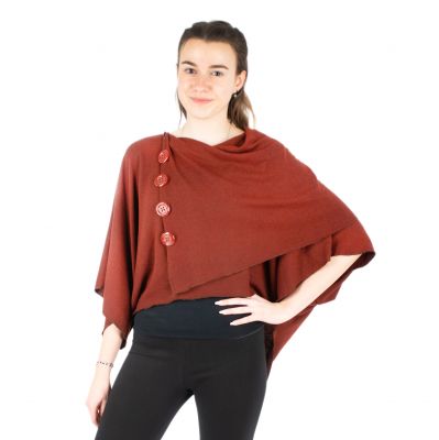 Women's poncho / pelerine with buttons Kanya Brick Red | UNI