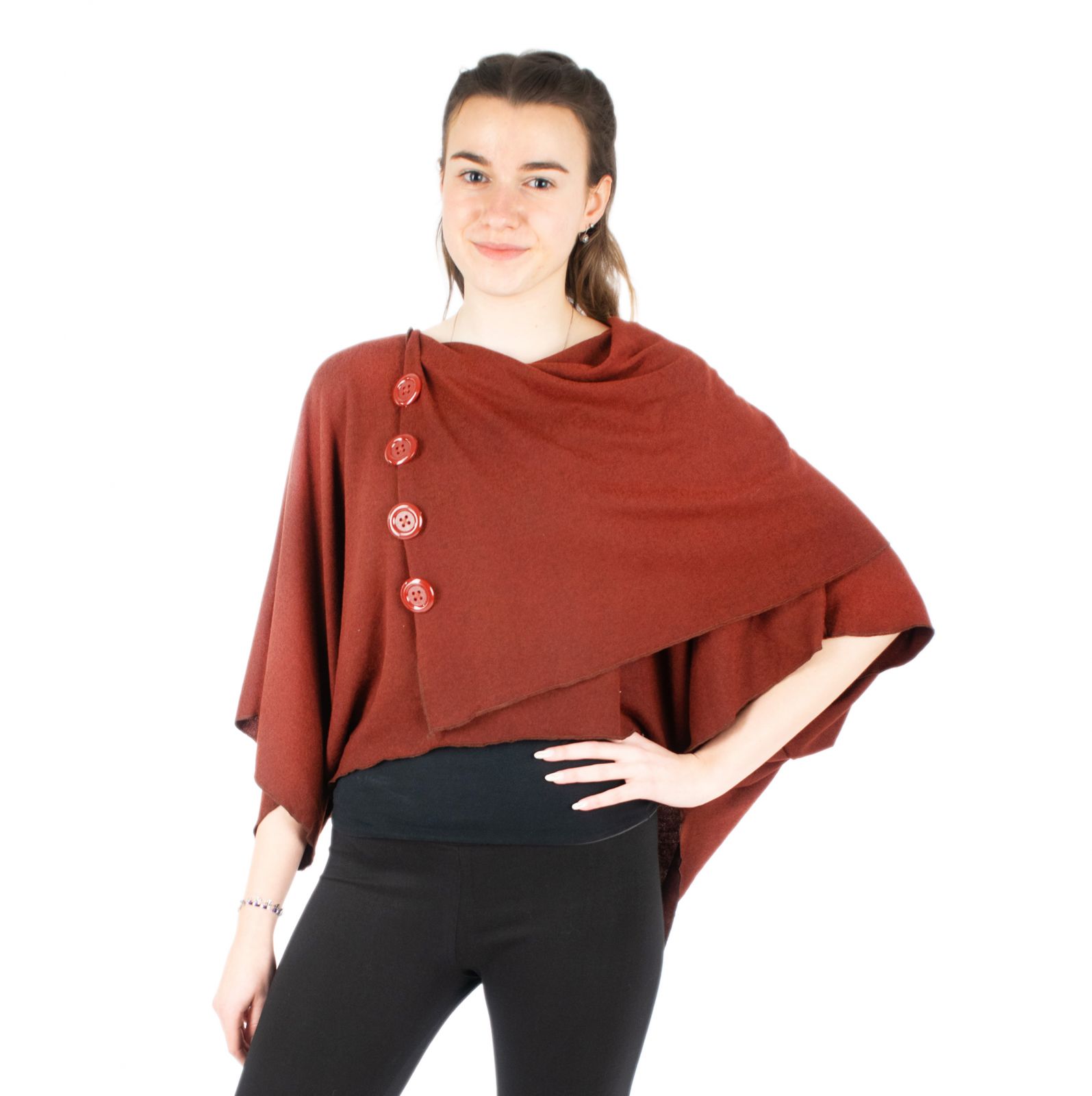 Women's poncho / pelerine with buttons Kanya Brick Red Thailand